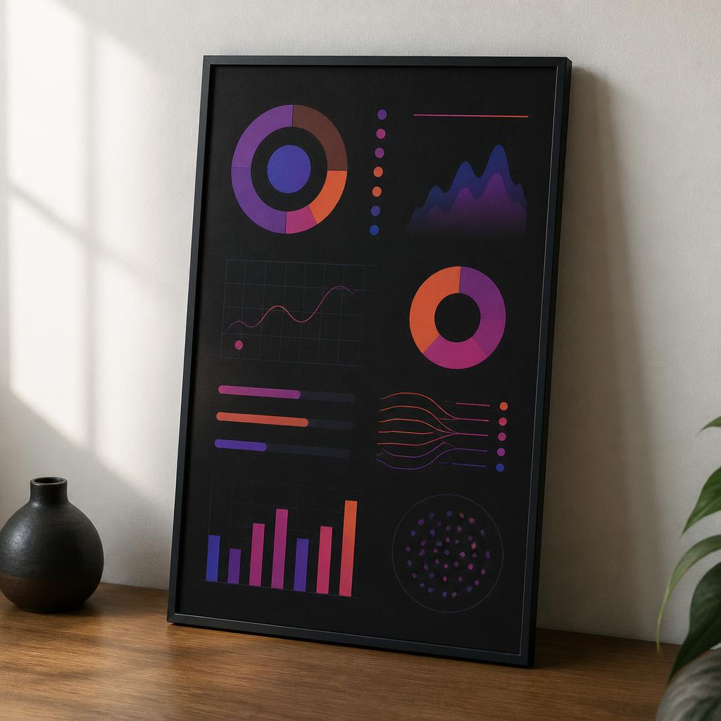 A framed Life Wrapped summary poster leaning against a wall on a wooden desk